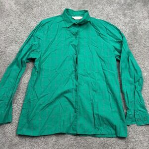 Vintage John Mever Women's 12 Green Long Sleeve Button Up Blouse